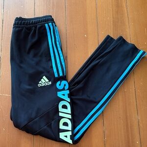 adidas Kids Black Joggers with Bright Teal Stripes